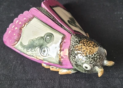 Antique French Majolica Moth Wall Pocket Butterfly Flower Vase Art Nouveau - Photo 1/4