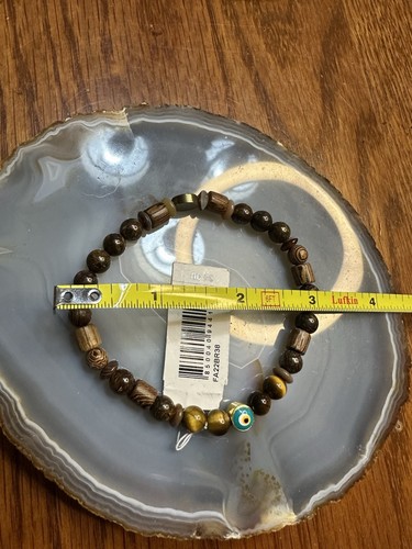 CAPUTO & CO. Tiger Eye Wood & Jasper Bracelet w/Evil Eye $65 Retail - Picture 4 of 6