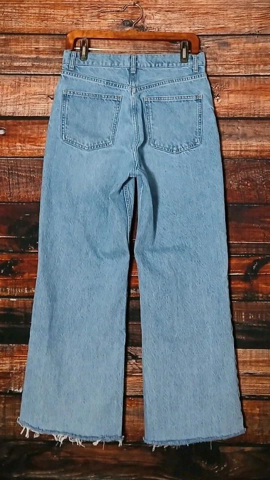 Jeans Zara Talla 8 Tiro Alto Pierna Ancha Corto Tobillo Dobladillo Crudo Azul Denim  Foto 4 de 4