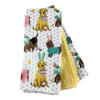 NEW Isaac Mizrahi Easter Puppy Dogs & Eggs Kitchen Towels Multicolor Set of 3