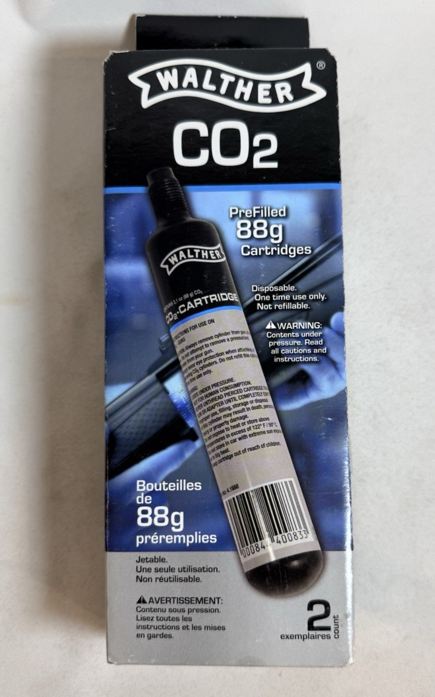 Walther Pre-filled Disposable 88-Gram CO2 Cartridges 2pk 2252534