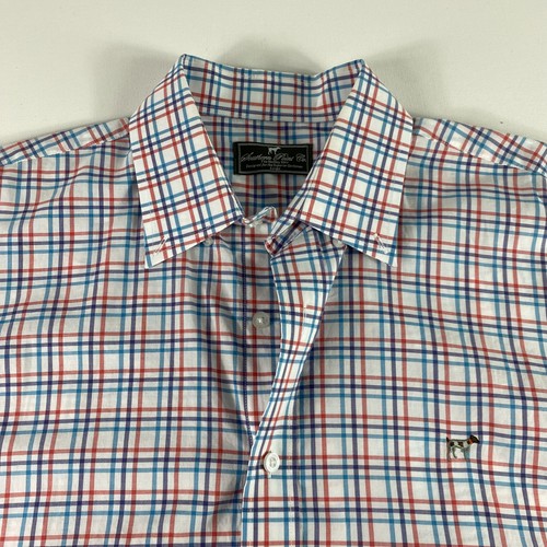 Southern Point Co Shirt Mens Large Red Blue White Plaid Hadley Button Down Dog - Picture 2 of 9