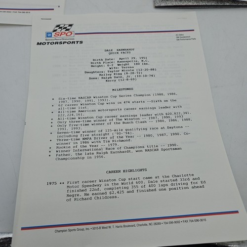 Vintage Dale Earnhardt Press Kit 1993 Champion Richard Childress Nascar Rare - Picture 11 of 13