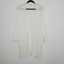 J. Jill Womens Cardigan Duster Size XS Linen Open Front Open Knit Beachy Pockets