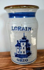 Vintage 1994 Mark Essig Signed Blue Gray Salt Glaze Crock Lorain Ohio 7 in