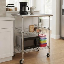 Stainless Steel Commercial Work Table Cart - Mobile Prep Station NSF Certified