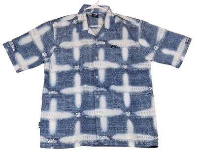 Southpole Shirt Men XL Blue Loop Collar Button Up All Over Print 90's Y2K