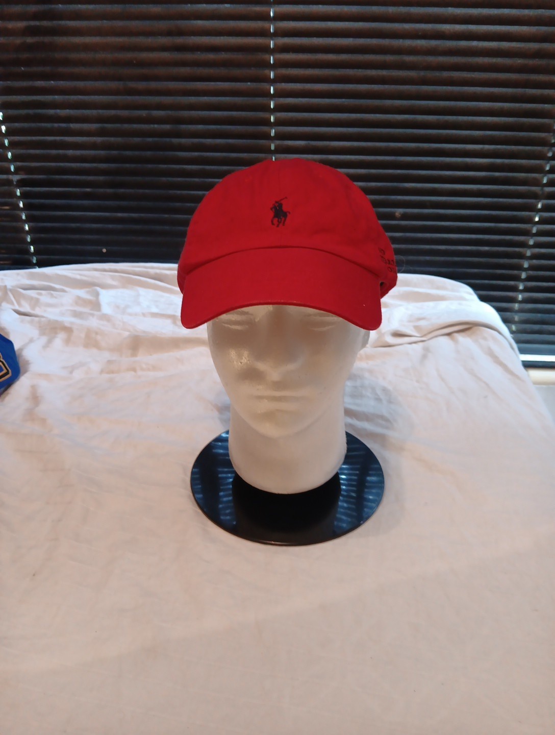 Cappello rosso vintage Polo Ralph Lauren berretto pelle cinturino posteriore cotone papà pony scuro
