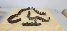 33 Antique Sleigh Bells  1" Jingle Bells original Aged Leather Straps 1800s