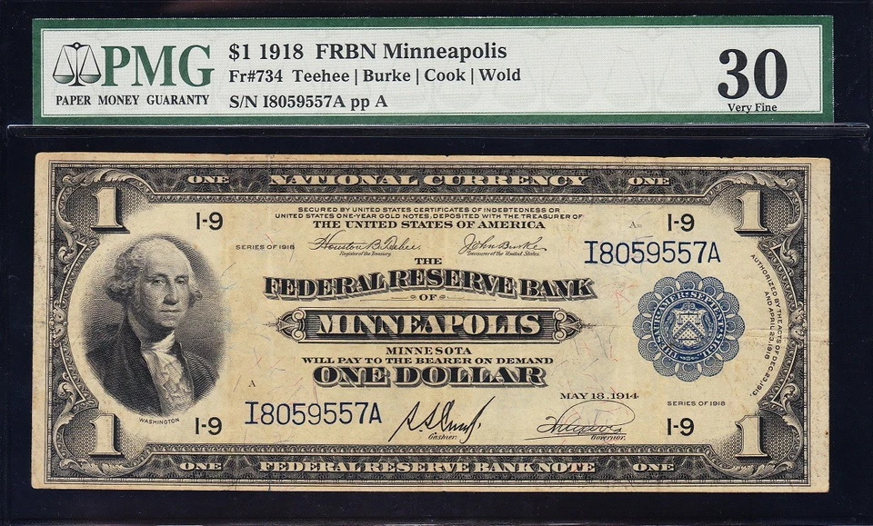 AWESOME Crisp Choice VF++ 1918 $1 Minneapolis FRBN Note! PMG 30! FREE SHIP! 9557 - Image 2 of 3