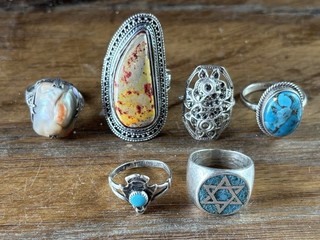 Vintage Lot Of 6 Sterling Silver Rings. Marked Sterling or .925