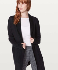 Lululemon Sit in Lotus Wrap II Cardigan Sweater Ribbed Merino Wool Knit Black 6