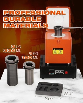 1+3KG Electric Metal Melting Furnace Set Smelting Gold Copper Graphite Crucible