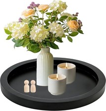11 Inches Round Wooden Tray Decor,Bla Decorative Trays for Home Decor