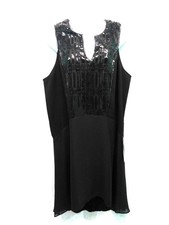 BCBG BCBGeneration L NWT Black Sequins Contrast Midi Dress Sleeveless V Neck