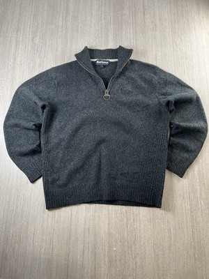 Barbour Essential Lambswool Half Zip Jumper Mens Medium Charcoal Grey Knit
