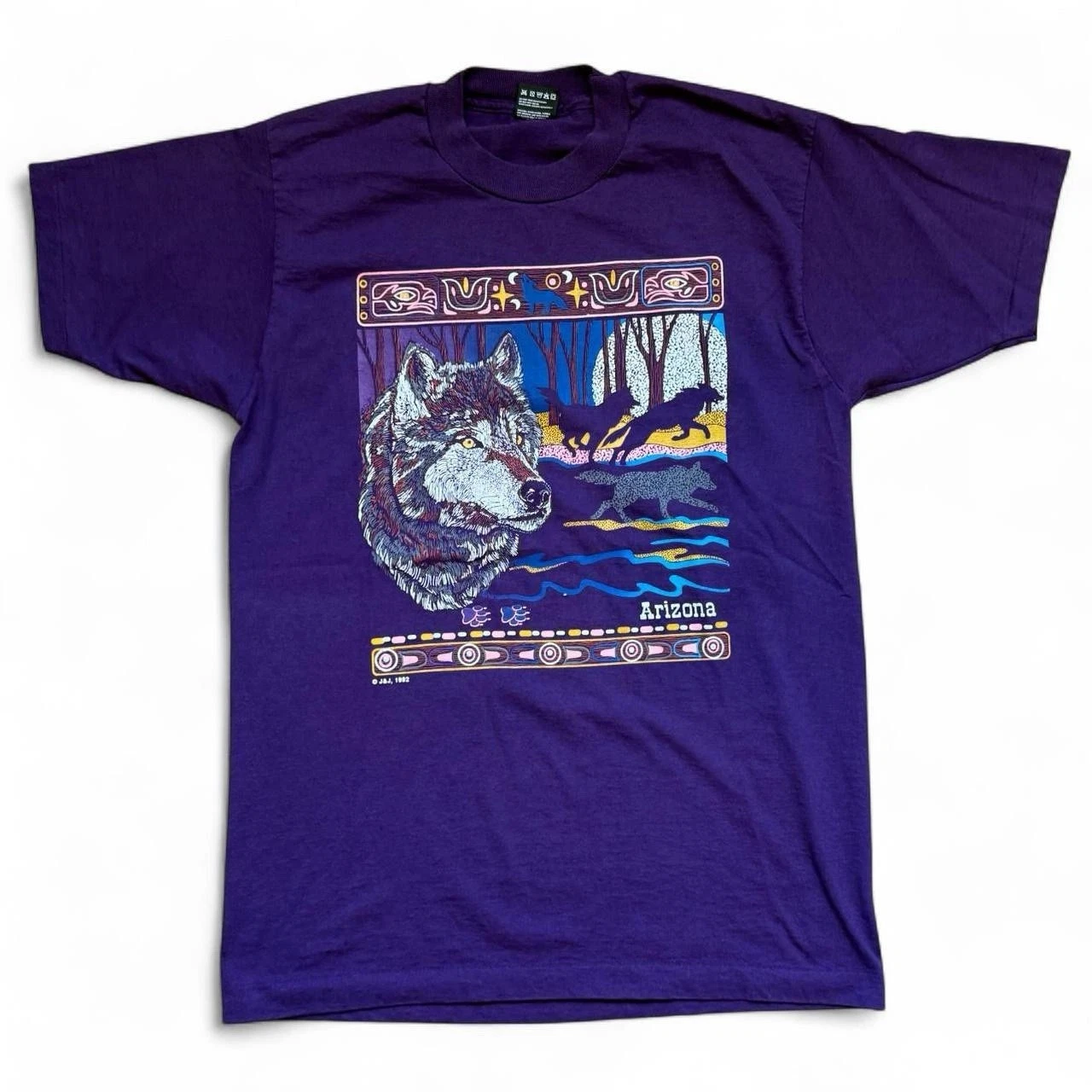 Vintage 1992 Arizona Wolves Purple Graphic Tee Adult Size Large Made In USA 90s