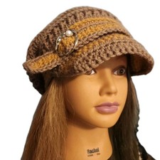 Vintage Style Crochet Cloche Hat - 1920s Gatsby Flapper Newsboy Cap - Brown/Gold
