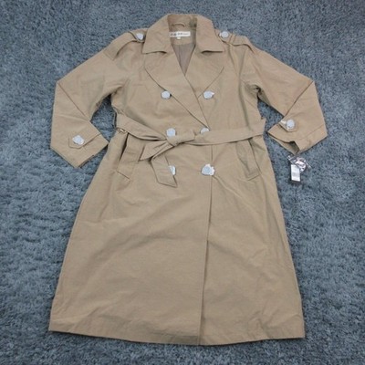 Sebby Collection Coat Womens Large Khaki Trench Long Double Breasted Belted NWT