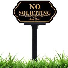 No Soliciting Sign for House with Stake 50-mil Thick Aluminum 5x10 Inch