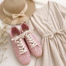 Dolce Vita Women s Pink Lace Low Top Lace-Up Floral Sneakers Rubber Sole