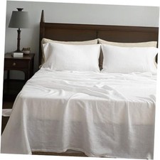 100 Linen Sheets King Size Set, 4 Pcs Natural French 4PCS-King Basic White