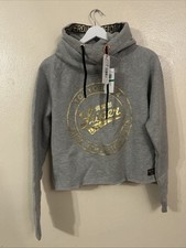 NWT Superdry Ace Metallic Gold Cropped Womens Pullover Hoodie Size US 10 UK L