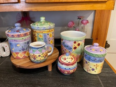 The Sweet Shoppe by Sango set of 4 canisters. Large chip bowl + coffee set.