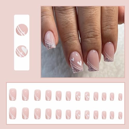 Glitzer French Tip Nägel Long Press on Nails Sarg Fake Nails Press-Heart5 - Bild 2 von 7