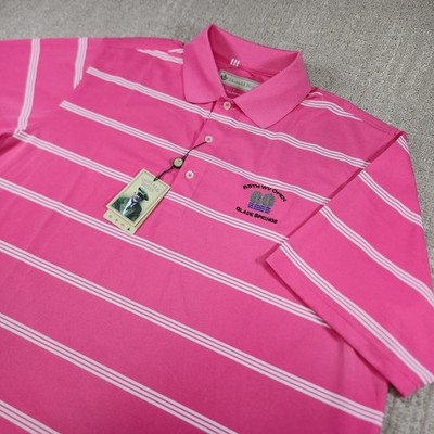 Donald Ross Polo Shirt Men Large Striped Pink Performance WV Open NEW GOLF