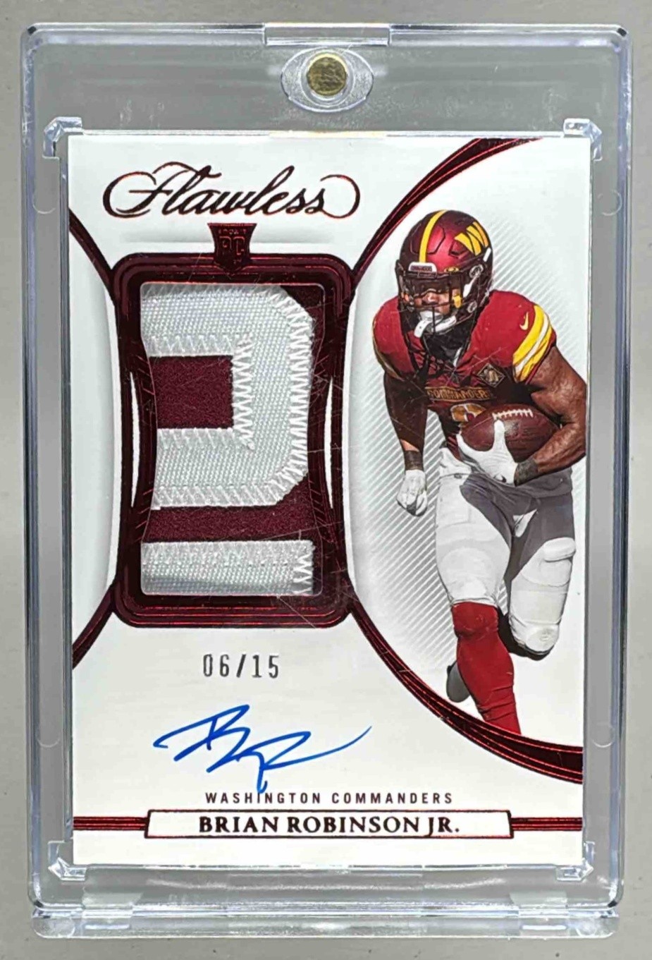 Brian Robinson Jr 2022 Panini Flawless #RPA-BR Ruby Rookie Patch Auto RC /15