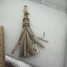 Leather Tassel Keychain Or Bag Charm With Gold Tone Hardware And Rhinestones