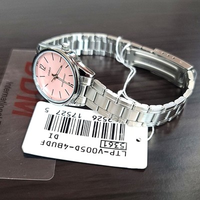 Casio Womens LTP-V005D-4B Watch Metal Band Silver Pink Original New