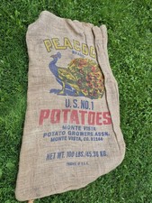 VINTAGE PEACOCK BURLAP BAG,POTATO SACK