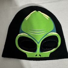 Alien Ski Mask Winter Hat Children  s One Size Fits Most Black Green Cutout Eyes