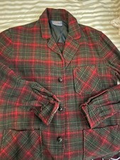 Pendleton Unstructured Sport Coat Red Plaid Leather Buttons Patch Pockets Size M