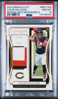 PANINI IMMACULATE COLLECTION REMARKABLE MEMORABILIA CALEB WILLIAMS 18/49 PSA 10