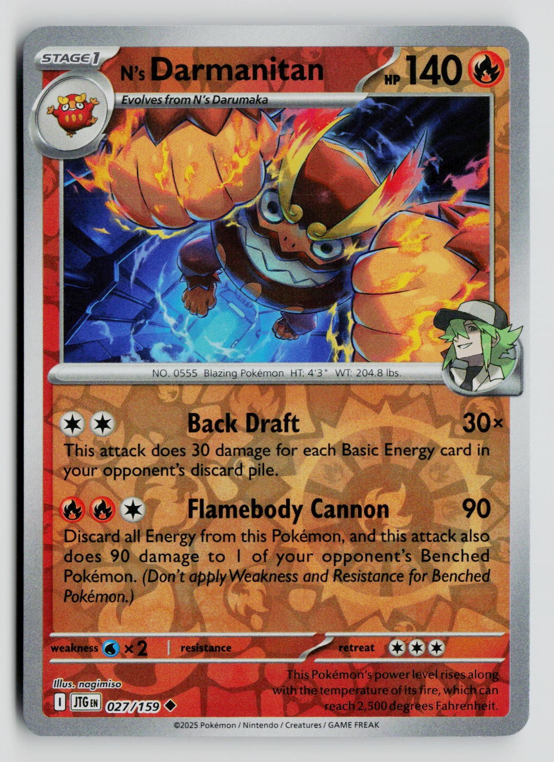 N's Darmanitan 027/159 JTG Reverse Holo Uncommon Journey Together Pokemon NM EN