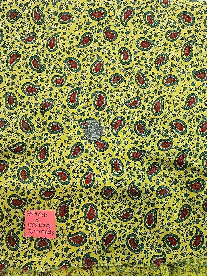 Bold Yellow Red Green Paisley Floral Calico Cotton Sewing Fabric 35"w X 2.9yds  - Image 2 of 4