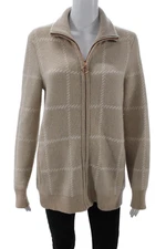 Rachel Zoe Womens Printed Mock Neck Full Zip Sweater Top Brown Size M