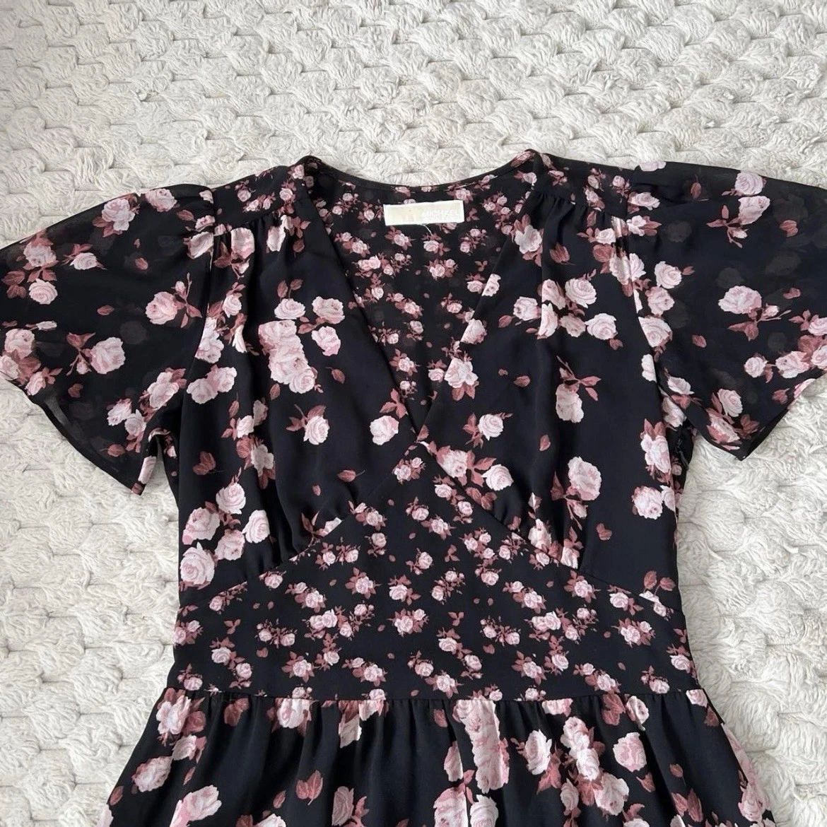 Abito da tè firmato Michael Kors taglia 10 nero rosa stampa floreale float estivo