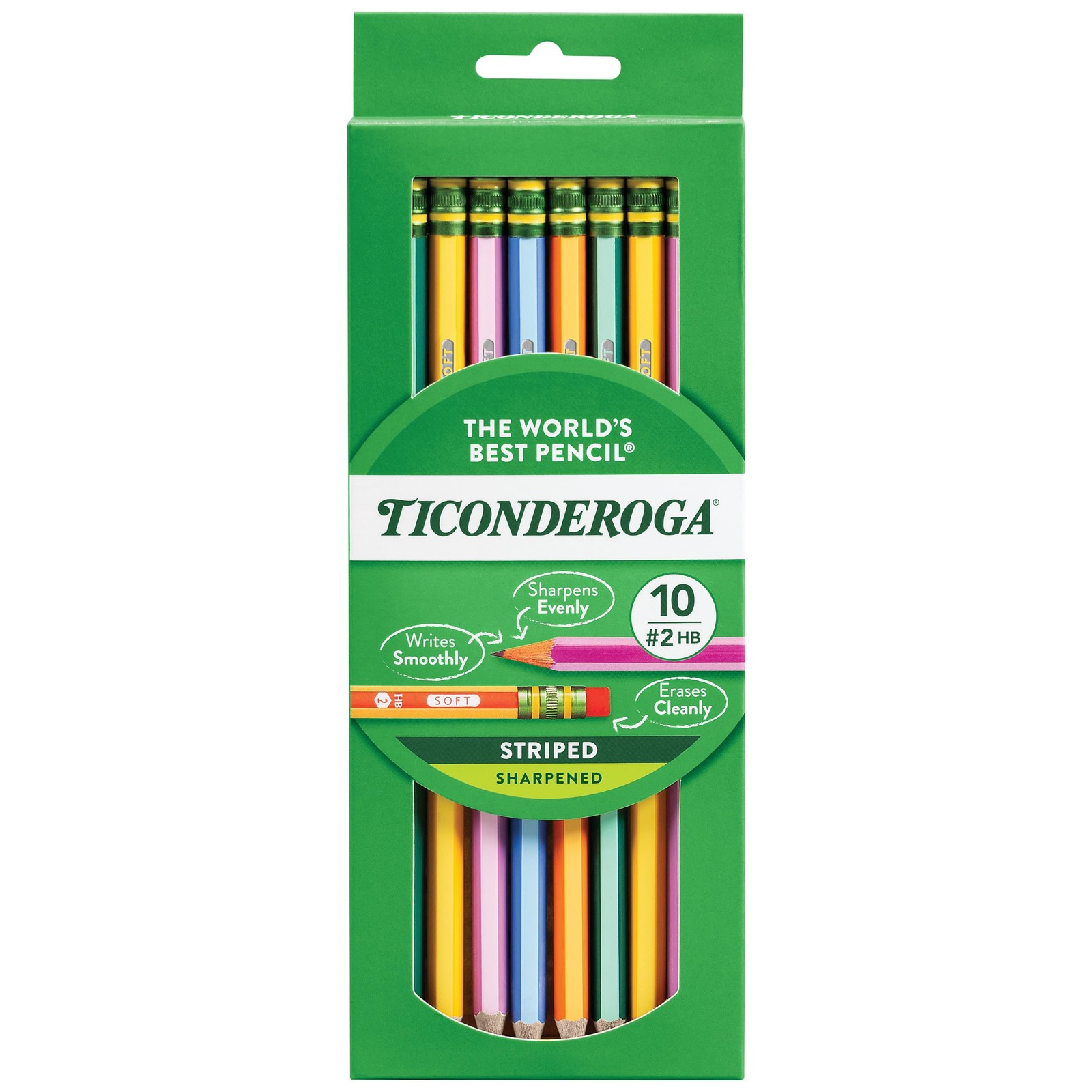 Ticonderoga X13910 Striped Wood-Cased Pencils, 2 10 Count (Pack of 1), White 