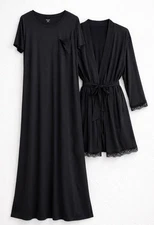 State of Day Macy’s 2pc Sleepwear Modal Bundle XXL Black Long Gown & Robe New