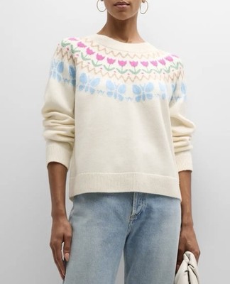 Rails Zorana Meadow Intarsia Sweater Women Medium M Ivory White Tulip Butterfly