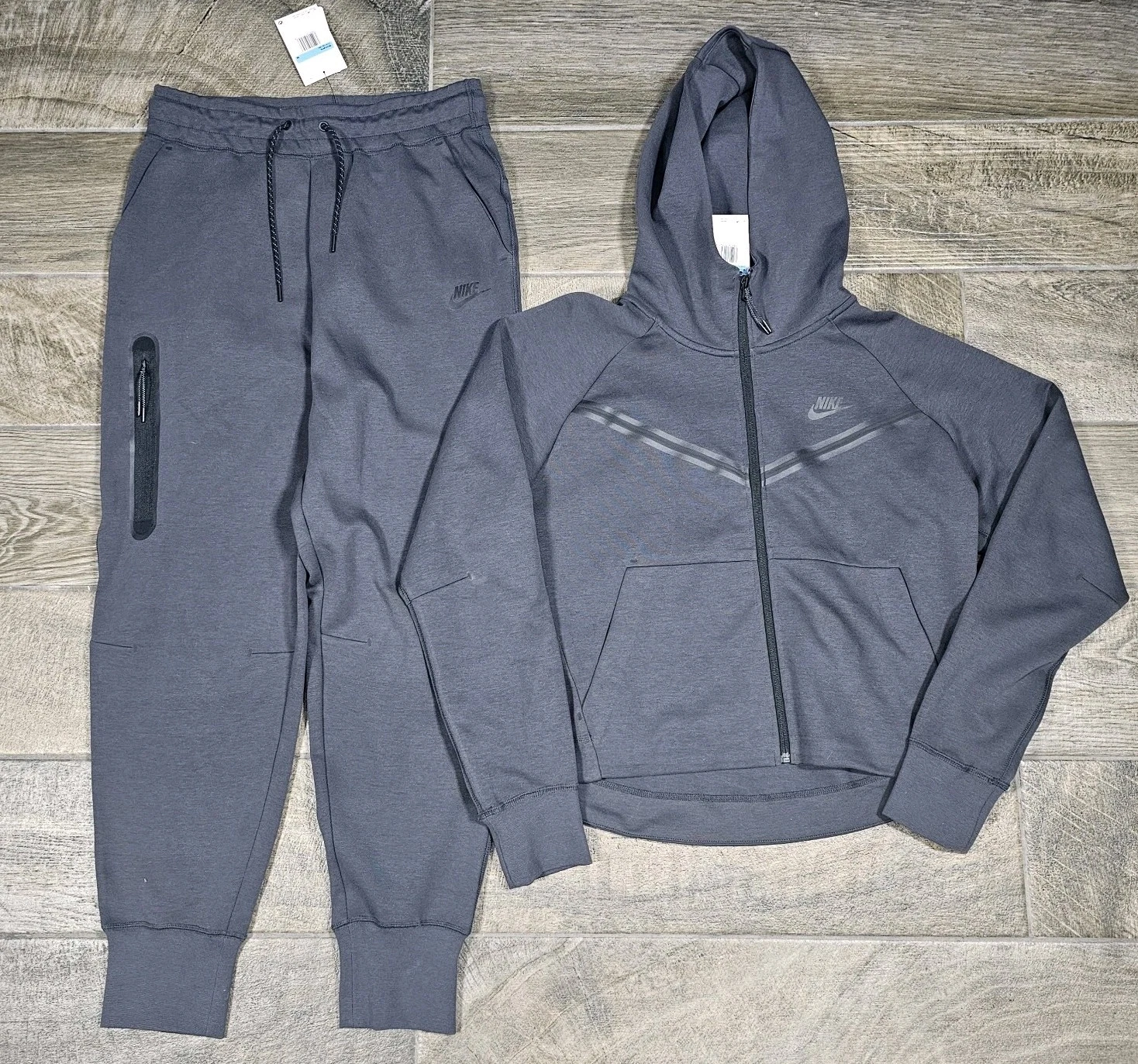 NEW Nike Sportswear Tech Fleece Windrunner Zip Hoodie Pant Set Gray Woman MED