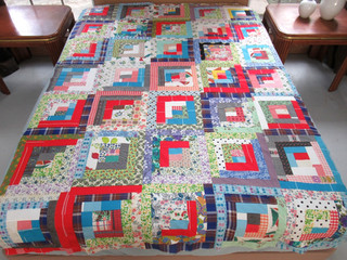Vintage Machine Sewn Feed Sack & Other Beautiful Old Cottons LOG CABIN Quilt TOP