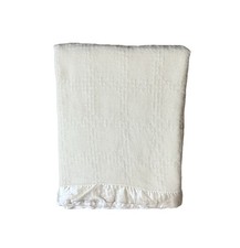 Faribo Faribault Mills Vintage Wool Blend Blanket Ivory Cream Satin Trim Cover