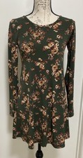 Forever 21 Dress Womens Size XS Green Long Sleeve Floral Mini 90's