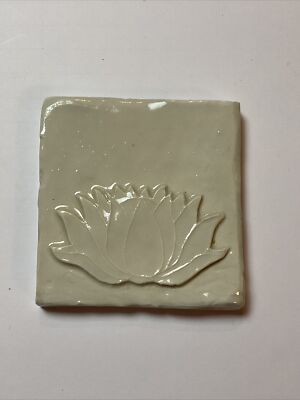 Lotus Flower HandMade Porcelain Art Tile Backsplash Trivet Decor Gift 4 