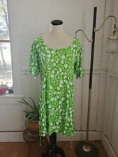 Faithfull The Brand La Barben Floral Mini Dress Large Bright Green 1960s Flowers